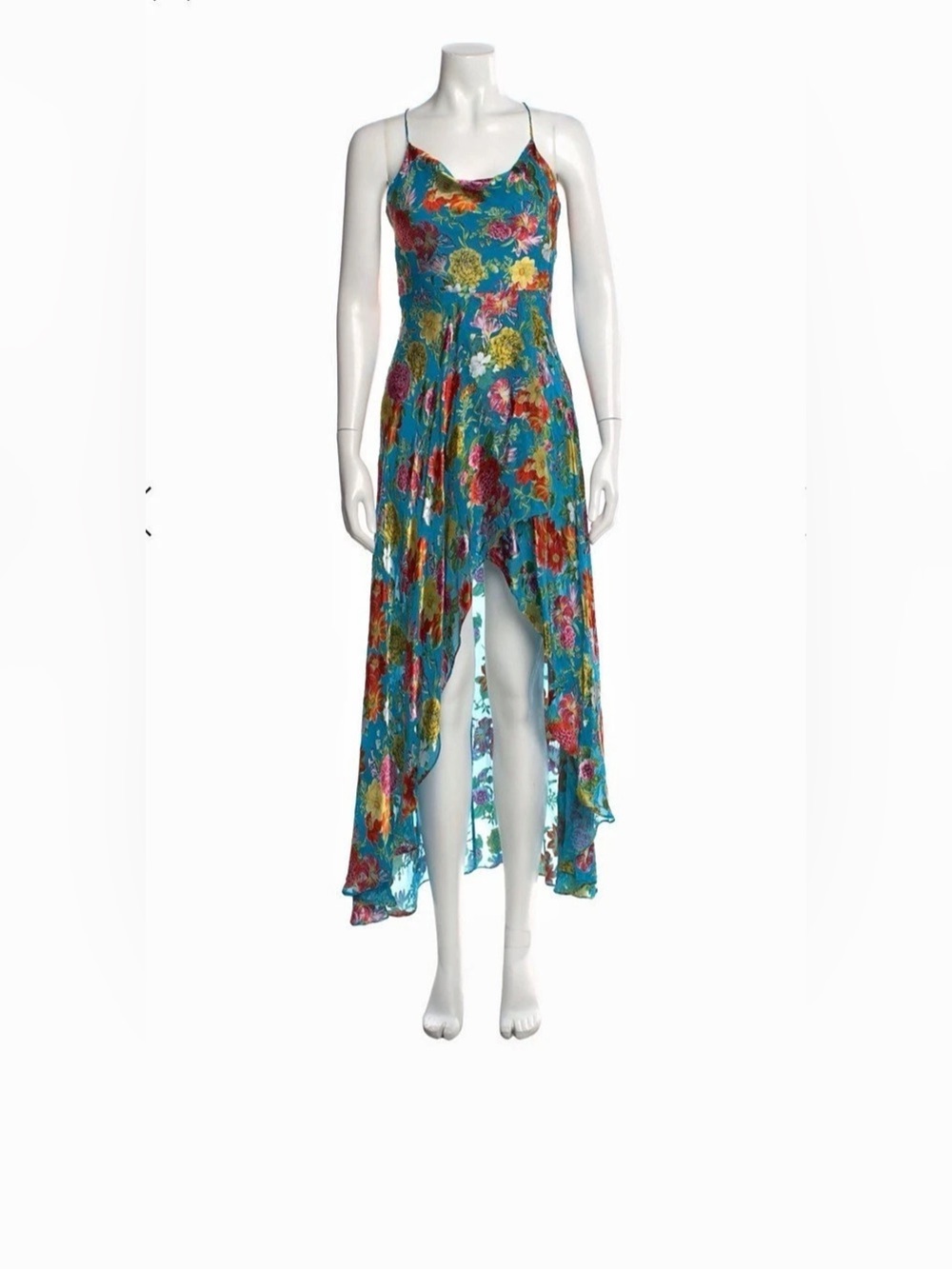 Floral Maxi Dress in Blue & Red Like New XS 2